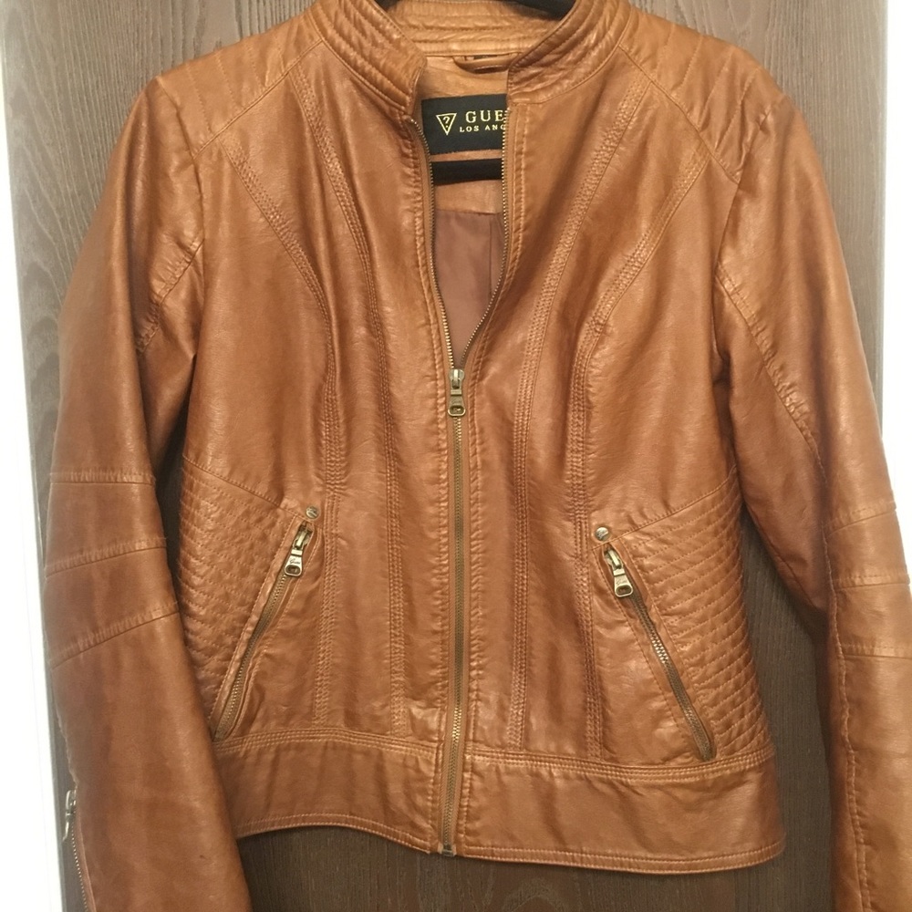 Guess medium womens brown leather jacket